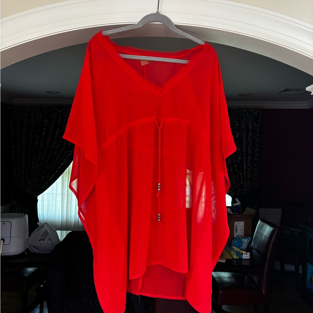 Echo Red Batwing Sleeve Coverup